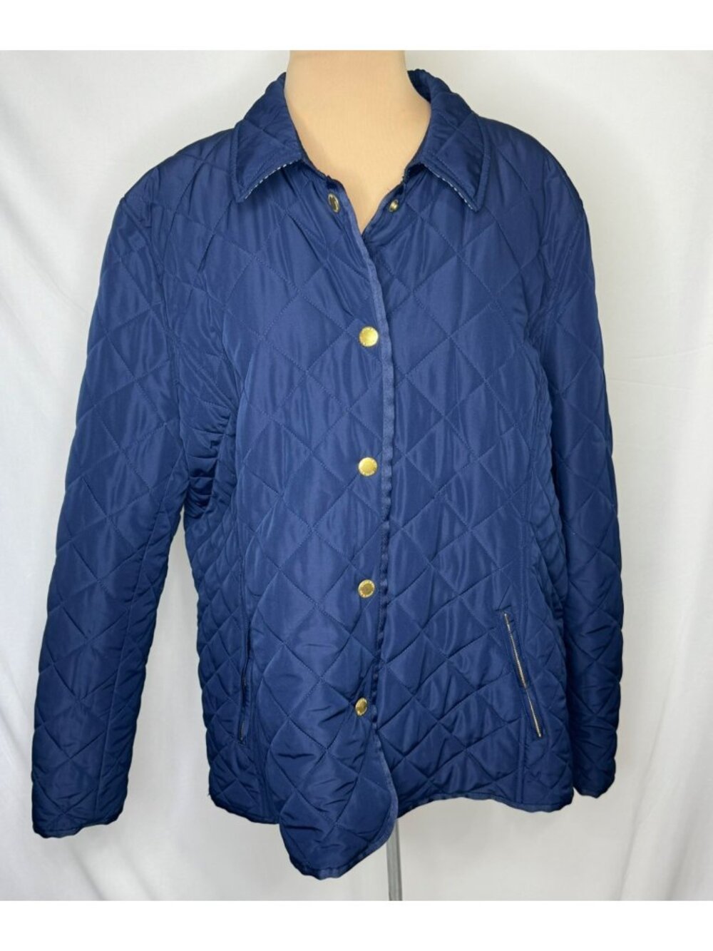 Crown & Ivy Blue Quilted Jacket XXL Womens Lightweight Gingham Lining